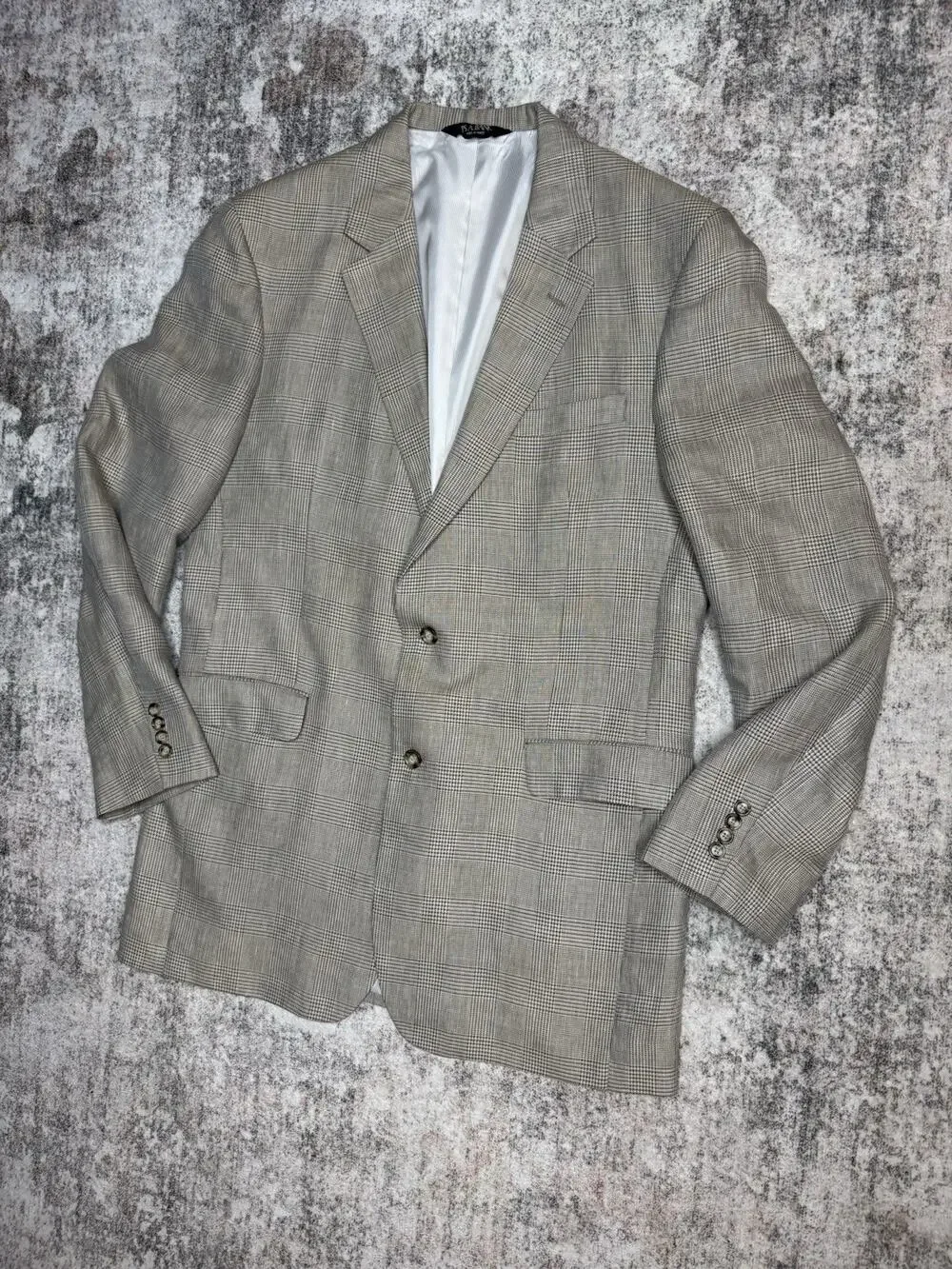 Jos A. Bank Men's Brown Herringbone Plaid Silk Wool Linen Suit Blazer Jacket 44L